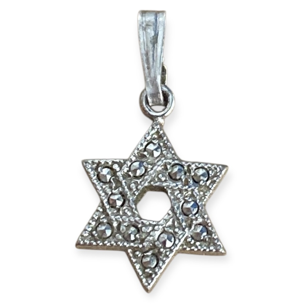 STAND WITH ISRAEL Sterling Theda Silver Star David Jewish Marcasite Pendant
